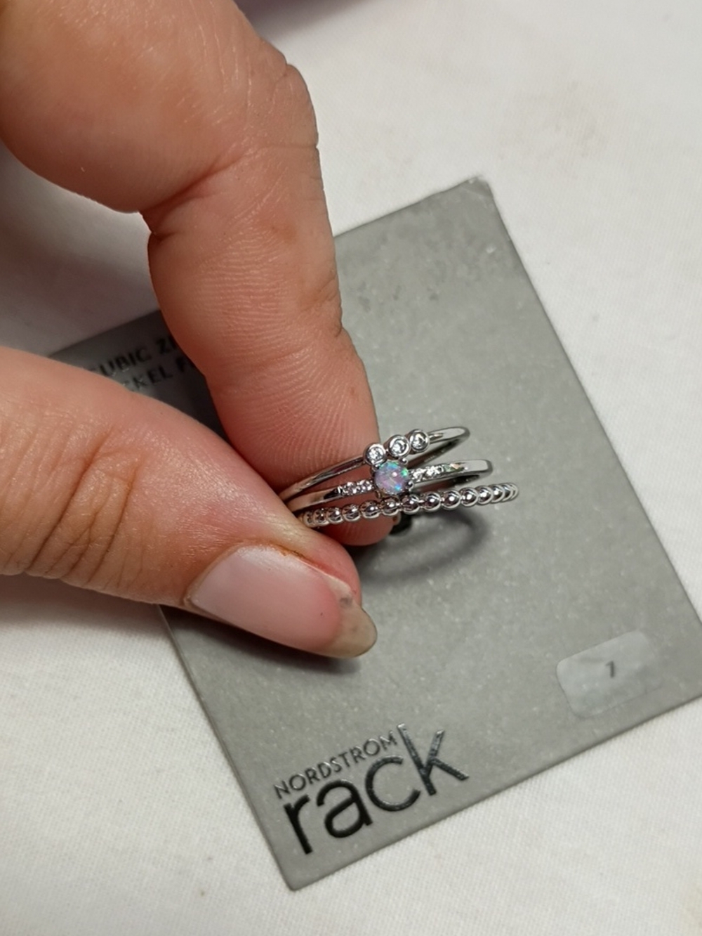 NEW Nordstrom Cubic Zirconia Silver Iridescent Opal Stackable Ring Set Size 7